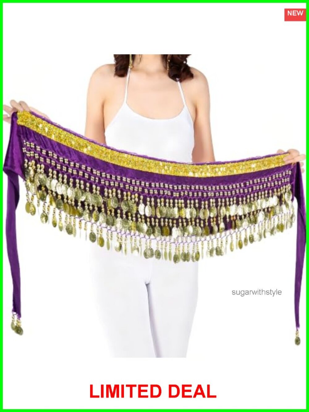 Renaissance Belly Dance Skirt Hip Scarf with Coins Adjustable Ties